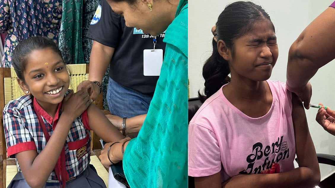 (Left) At Adyar Cancer Institute (WIA) Chennai, 50 underprivileged girls received the HPV vaccine, (right) 50 girls received the HPV vaccine at Baptist Christian Hospital, Tezpur