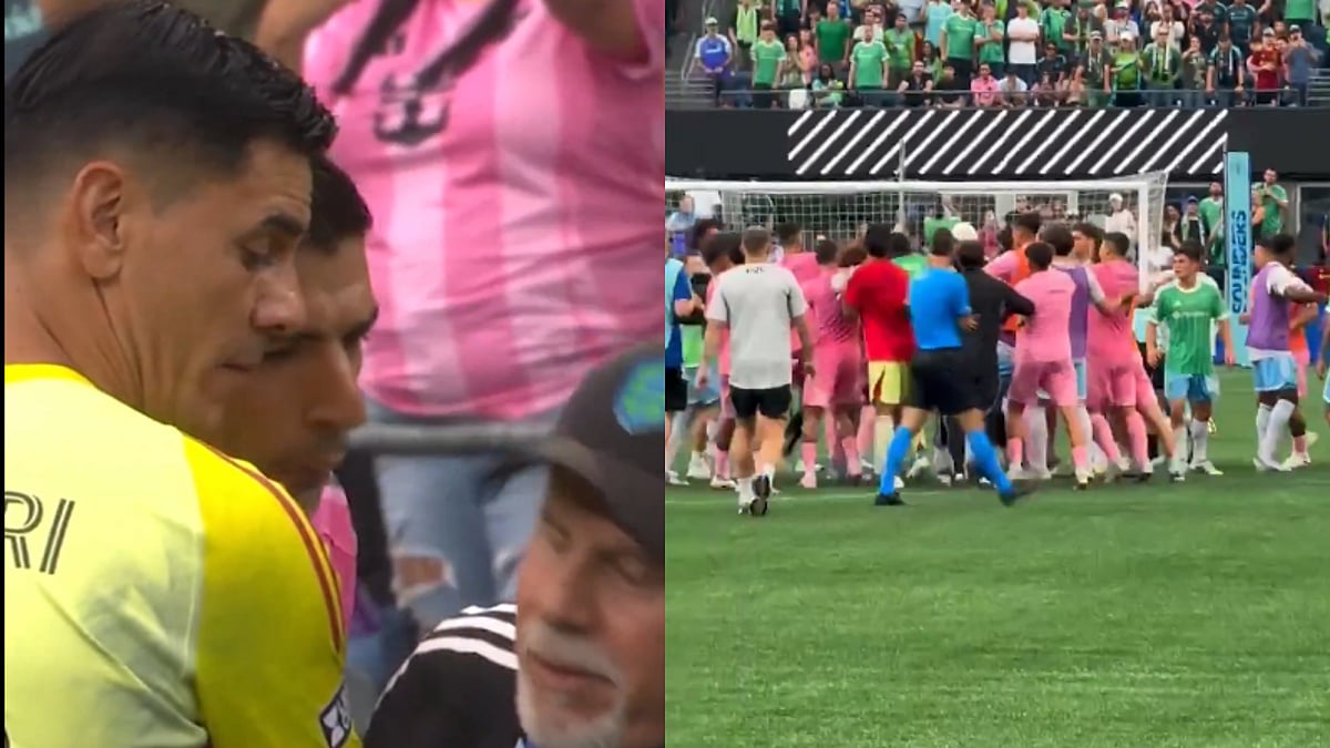 Watch: Inter Miami's Luis Suarez Spits On Seattle Sounders Coach After Massive Brawl Breaks Out After Leagues Cup Final