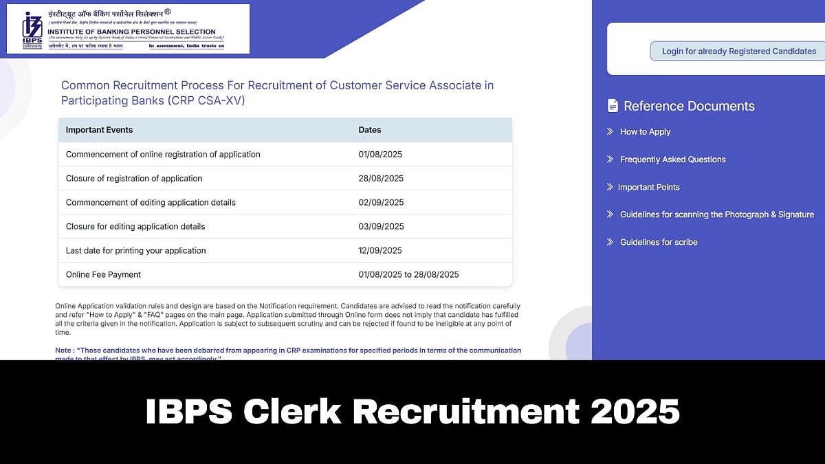 IBPS Clerk Recruitment 2025 | ibps.in