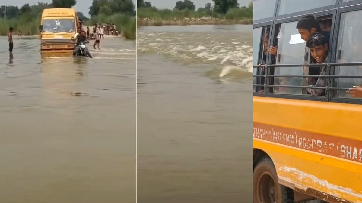 School Bus Full Of Children Crosses Overflowing River In Rajasthan’s Bharatpur, Leaving...