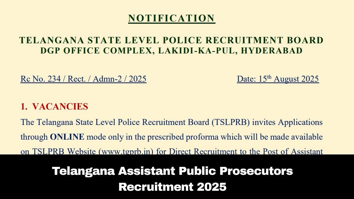 TSLPRB Assistant Public Prosecutors Recruitment 2025: Registration Process Starts From September 12;...