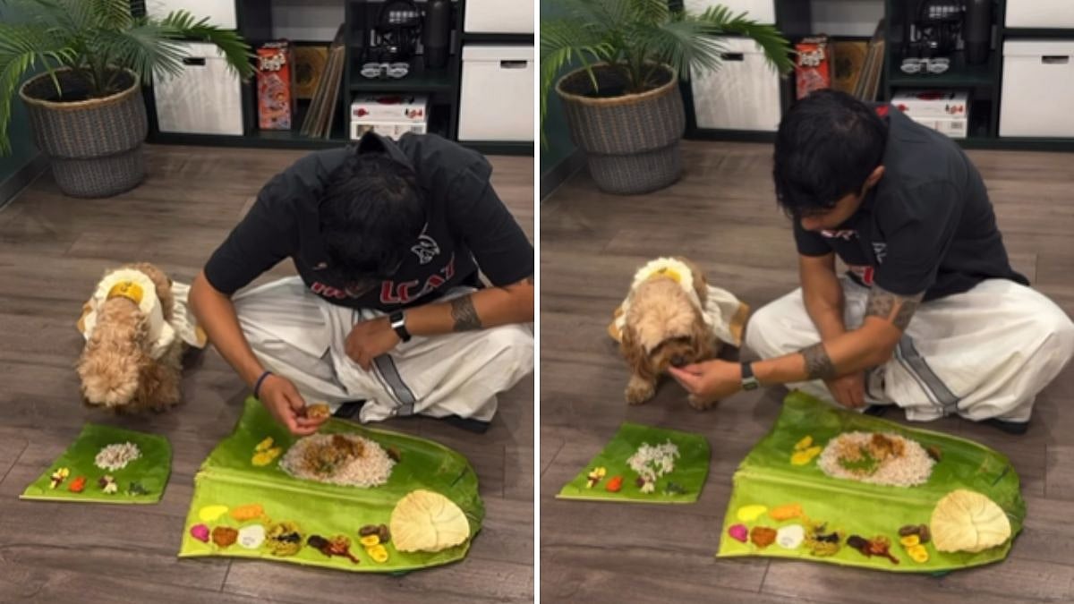 WATCH: Pet Dog In Traditional Attire Enjoys Onam Sadhya With Owner