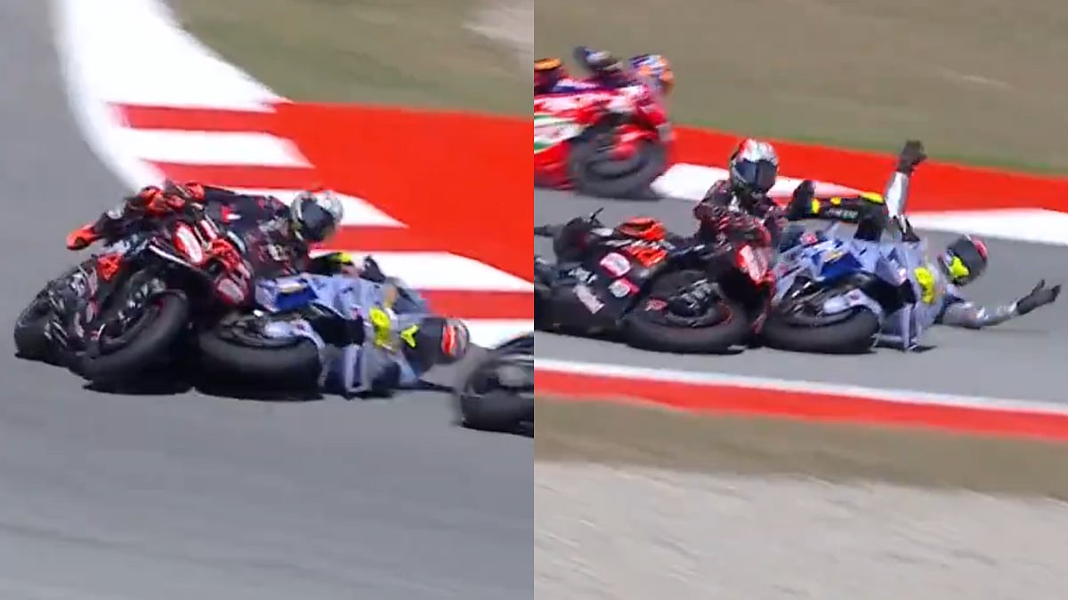 Scary Visuals! Fermin Aldeguer Slips And Wipes Out Marco Bezzecchi During MotoGP Sprint Race At...