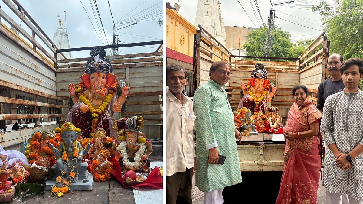 Devotees bid farewell to Bappa at Kohefiza locality of Bhopal.