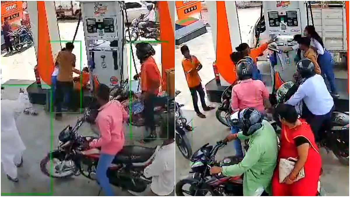 Chaos At Gorakhpur Fuel Pump Over ‘No Helmet, No Petrol’ Rule; Woman Attacks Staff With Bottle, Slippers (Screengrab) | X/@bstvlive