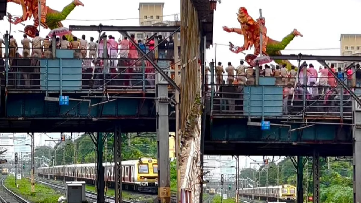 When Lifeline Of Mumbai Meets Bappa! Local Train Honours Ganesh Idol Passing Over Bridge For...