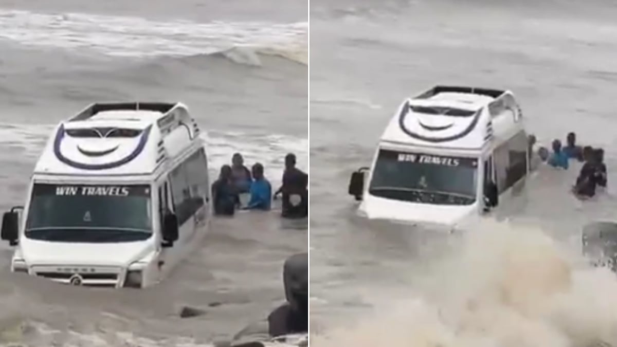 Mumbai: Minibus Swept Away By High Tide At Gorai Beach; All Passengers Rescued Safely | VIDEO