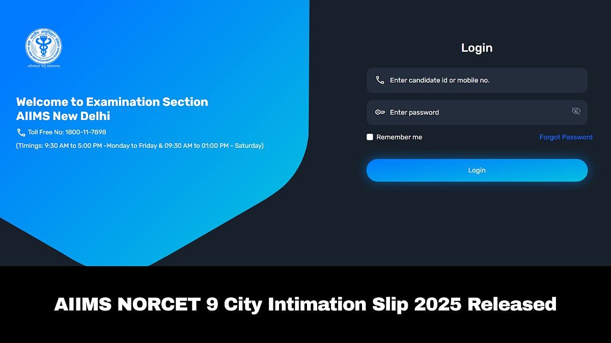 AIIMS NORCET 9 City Intimation Slip 2025 | aiimsexams.ac.in