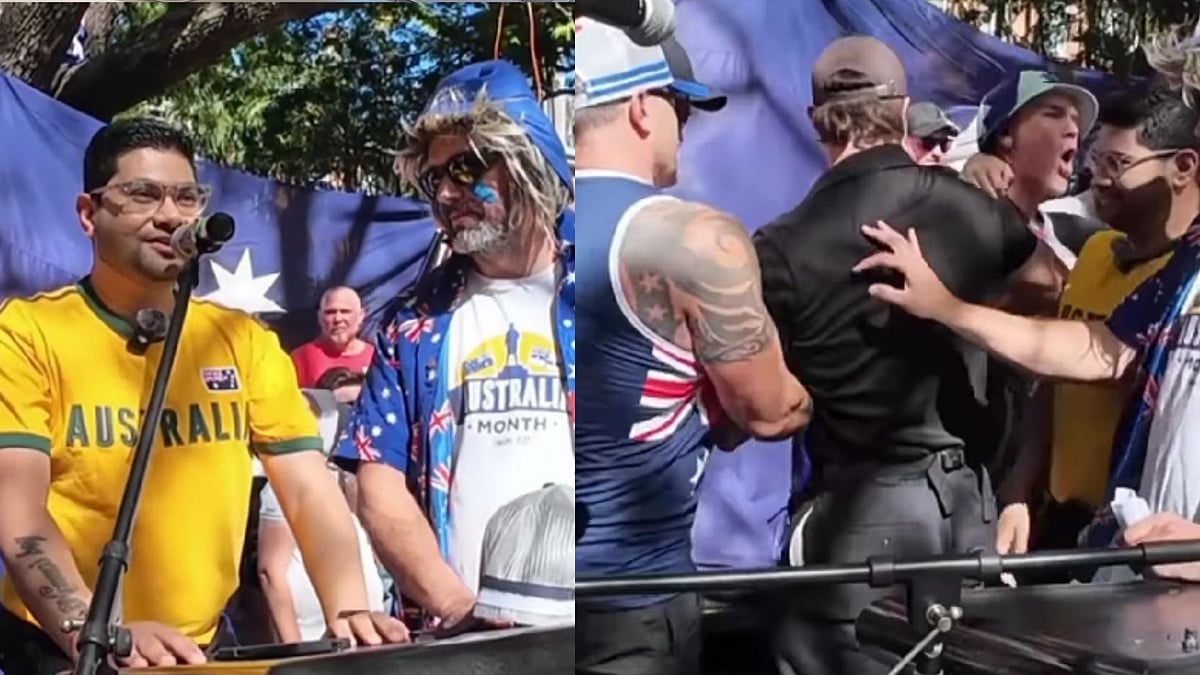 Indian Man Booed, Pushed Aside From Mic While Making A Speech At Anti-Immigration Protest In...