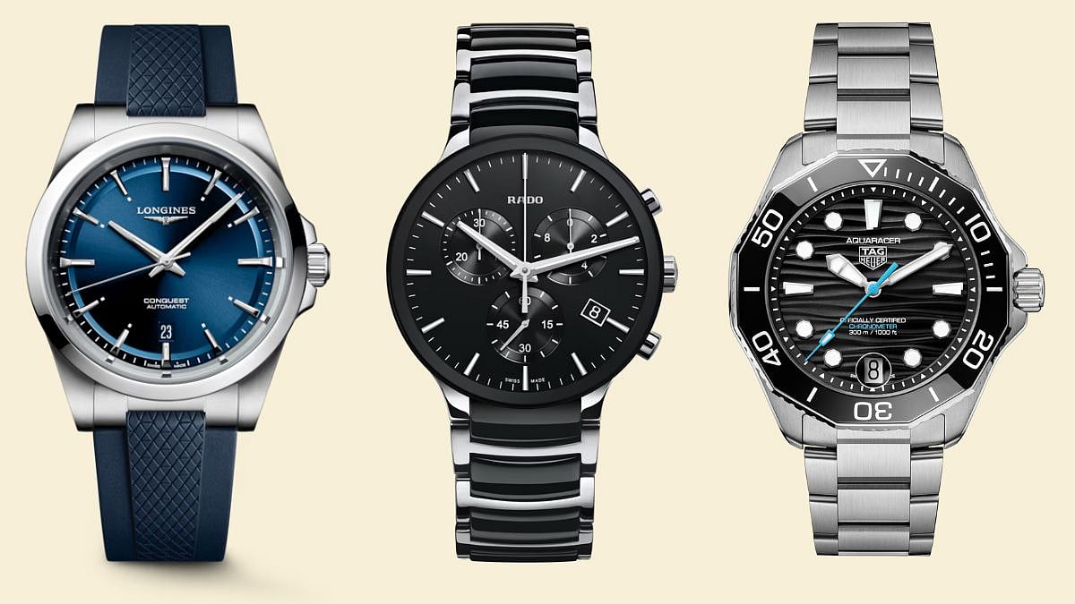 Longines Conquest (R), Rado’s Centrix Chronograph (Centre), TAG Heuer’s Aquaracer (L)