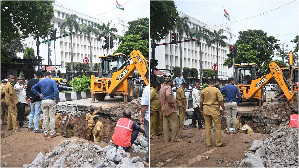 Pipeline burst at Madam Cama Road disrupts water supply, causes road cave-in and traffic chaos in South Mumbai