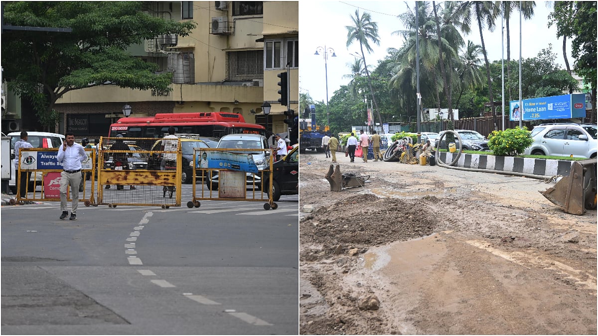 Pipeline burst at Madam Cama Road disrupts water supply, causes road cave-in and traffic chaos in South Mumbai