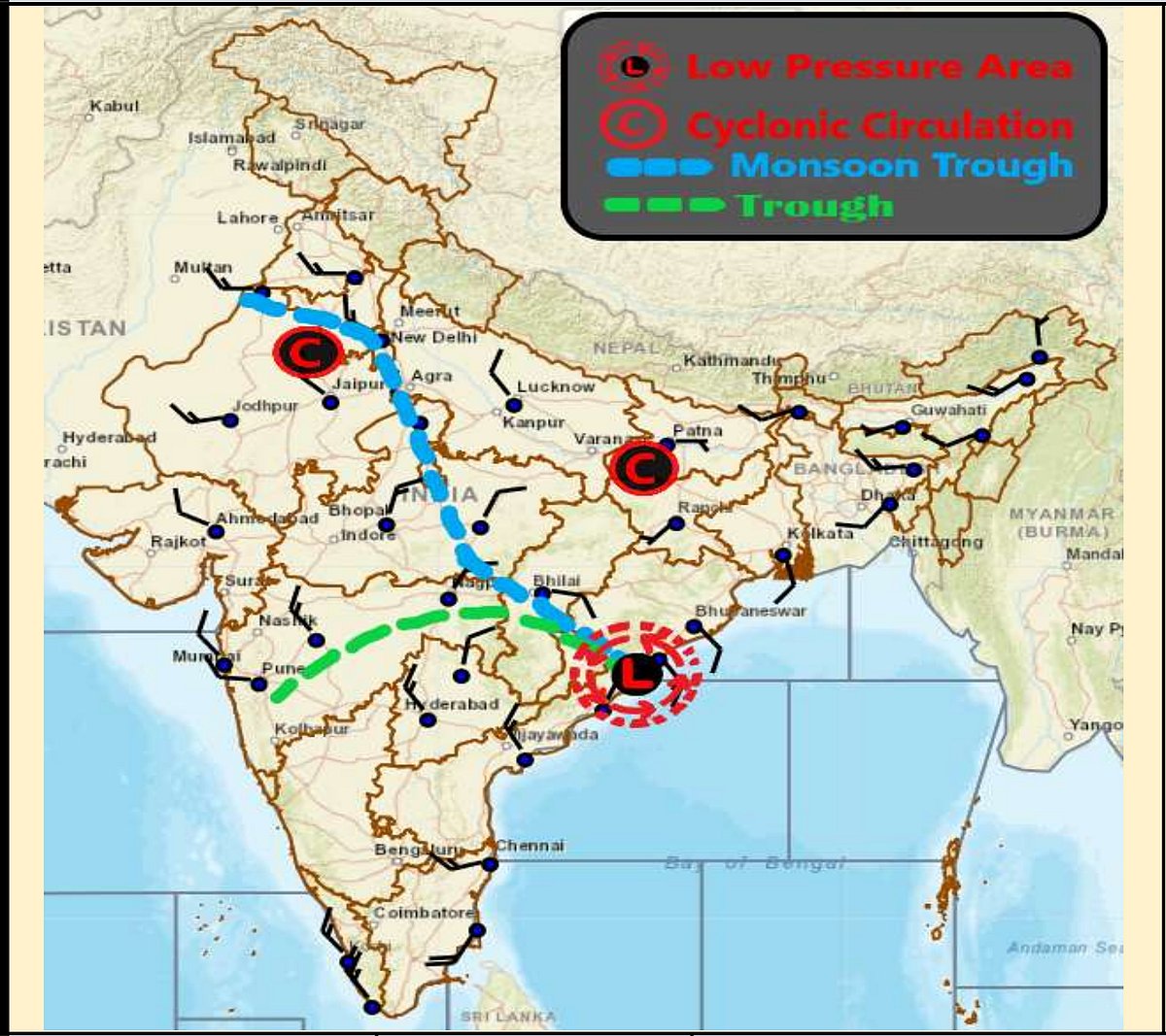 Weather systems affecting the state at present.
