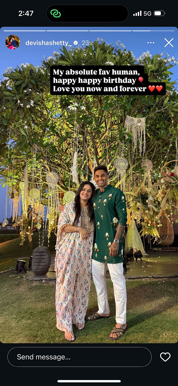 Suryakumar Yadav's wife's Instagram story.
