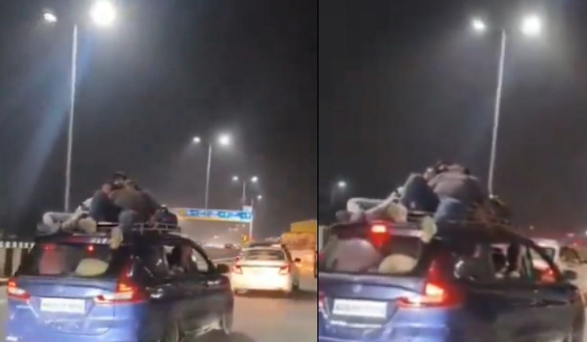 Ghaziabad: Men Perform Dangerous Stunt Sitting On Roof Of Speeding Car On Delhi-Meerut Expressway, Fined ₹12,000 – VIDEO