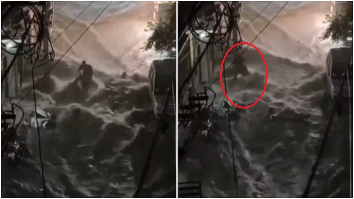 Hyderabad Rains: Man Rescues Biker Stranded In Floodwater Amid Heavy Showers; 2 People Washed Away - Shocking Video Surfaces