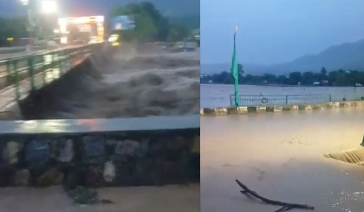Chandrabhaga River Flowing Above Bridge Level In Rishikesh | X/@navin_ankampali