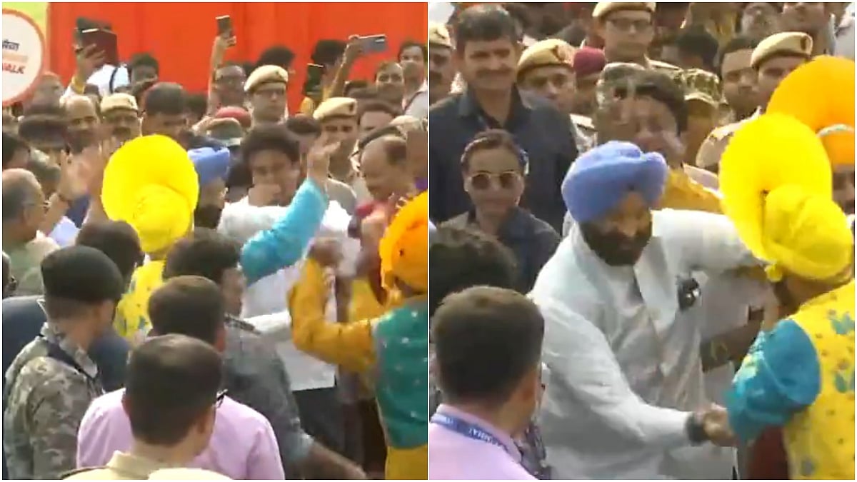 Delhi Minister Manjinder Singh Sirsa Performs Bhangra During 'Sankalp Walk' At India Gate On PM Modi's 75th Birthday (Screengrab) | X/@ANI