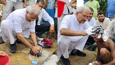 Rewa MP Janardan Mishra Spotted Giving Bath To Children, Washing Their Clothes To Promote...