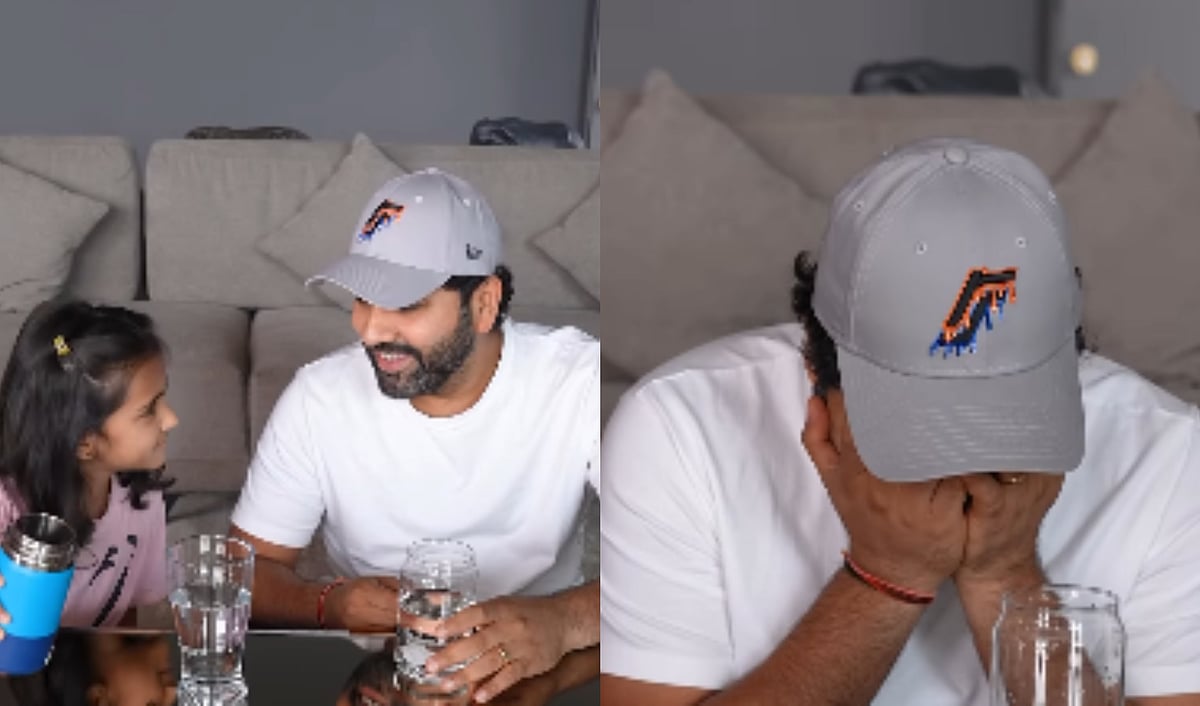 Video: Rohit Sharma Hides His Face After Losing 'Don't Spill The Water' Game To Daughter Samaira;...