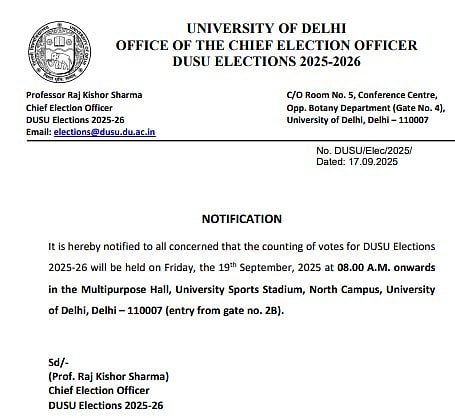 Venue for counting of votes notification