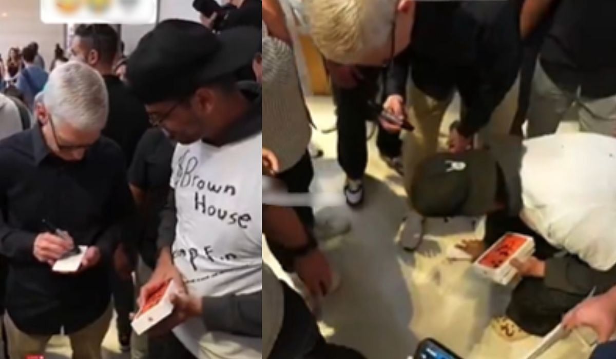 Content Creator Drops New iPhone 17 in Front Of Apple CEO Tim Cook | X/@AnxiousHolly