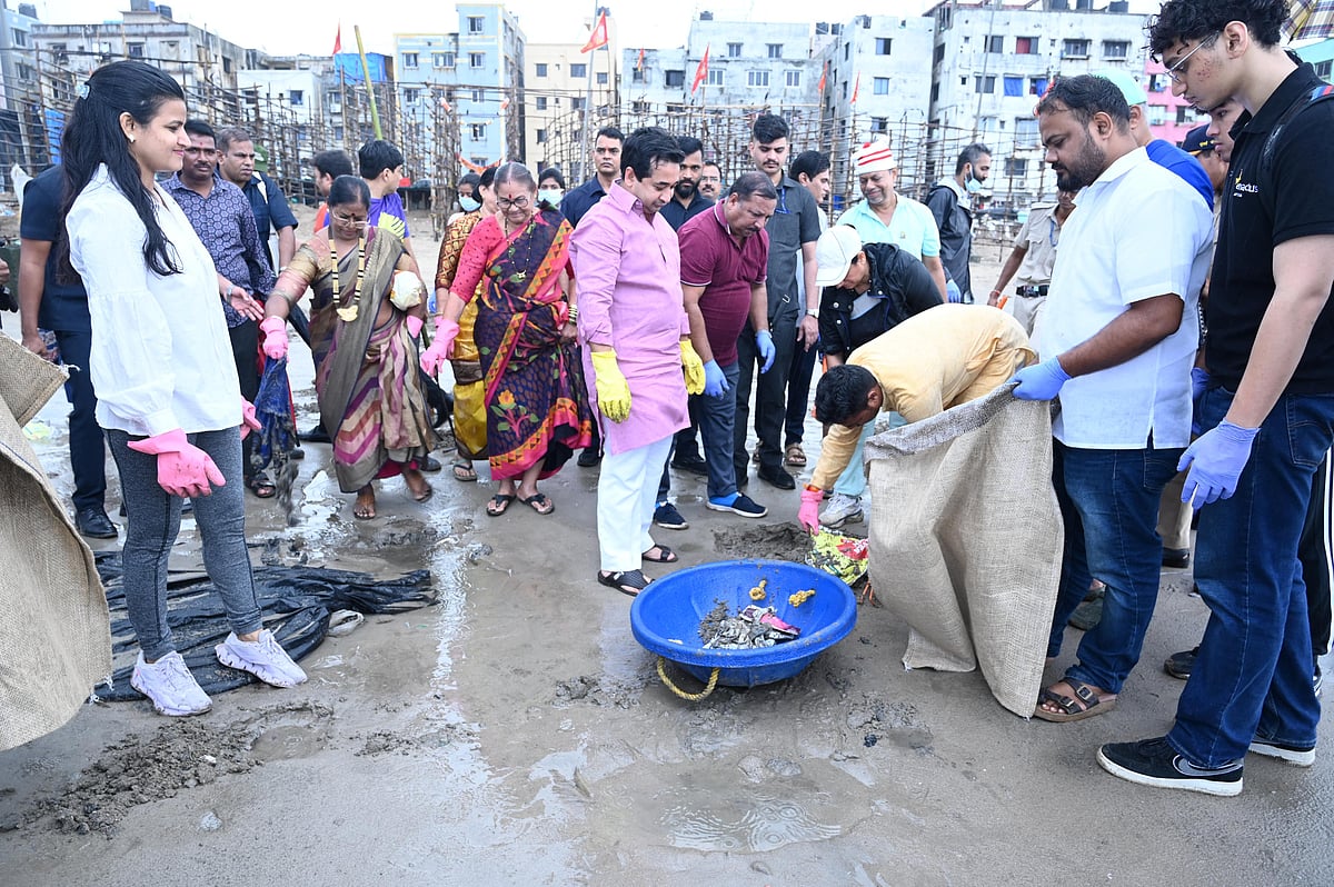 Maharashtra Minister Nitesh Rane Leads Cleanliness Drive At Versova-Vesave Beach