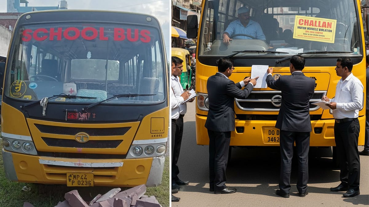 RTO Seizes Wrong Bus After School Vehicle Crosses Flooded Culvert In MP’s Neemuch; Probe On