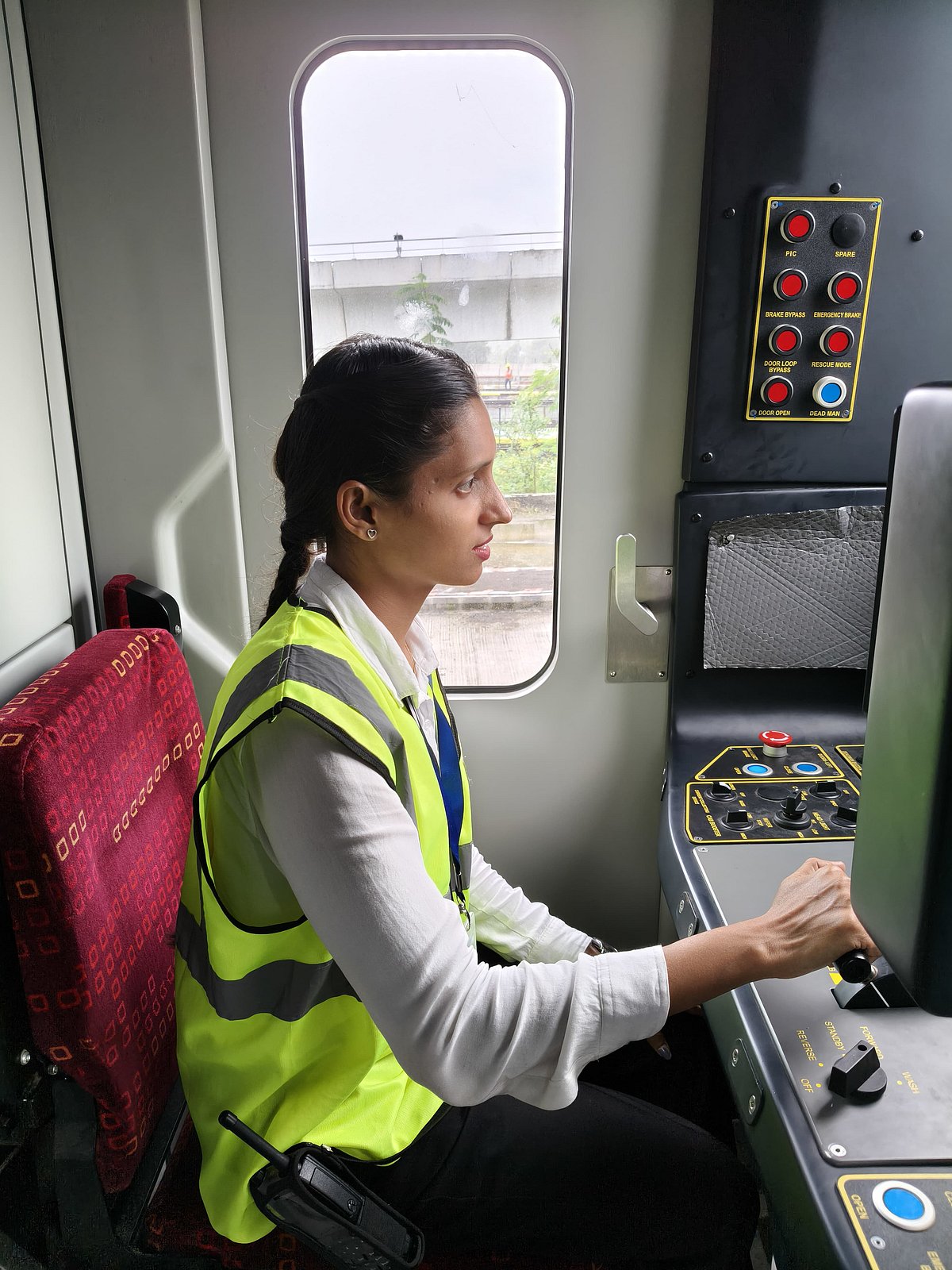 Woman Pilot Driving Metro During The Trial Run