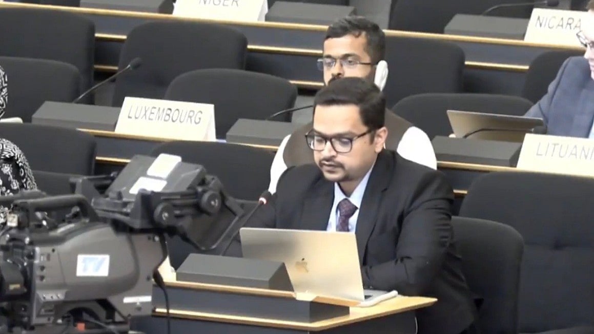 India's Representative At UNHRC Kshitij Tyagi (Screengrab) | X/@PTI_news