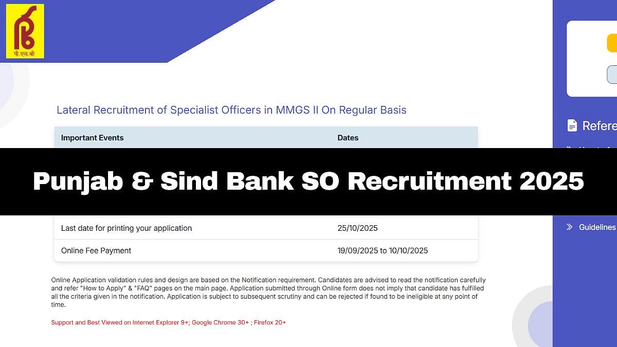 Punjab & Sind Bank SO Recruitment 2025 | punjabandsind.bank.in