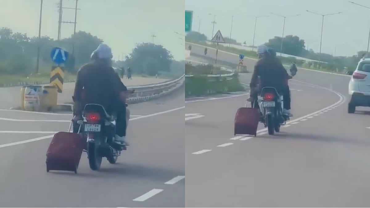 'Highways So Good...': Bizarre Video Of Man Dragging His Luggage Bag From Moving Bike Goes Viral