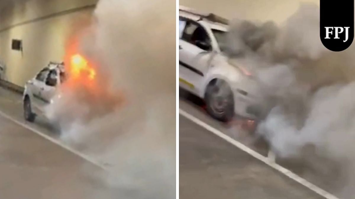 Mumbai Coastal Road Fire: Video Shows Exact Moments When Car Caught Fire Inside Tunnel Leading To...