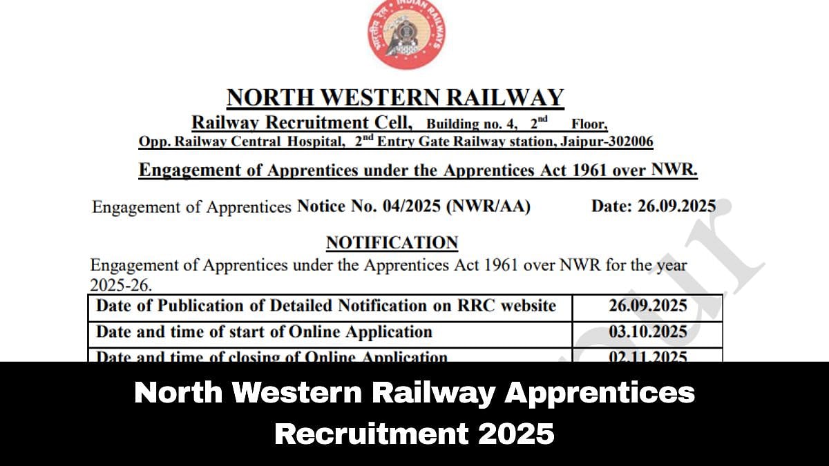 North Western Railway Apprentices Recruitment 2025 | rrcjaipur.in
