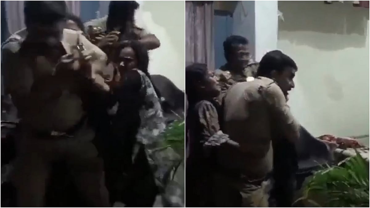 Viral Video Shows Cops Attacked By Women Family Members Of Accused In Hapur (Screengrab) | X/@HindiKhabar