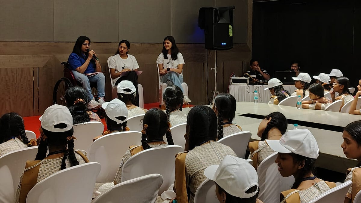 Bhavina addresses the young girls during the QnA