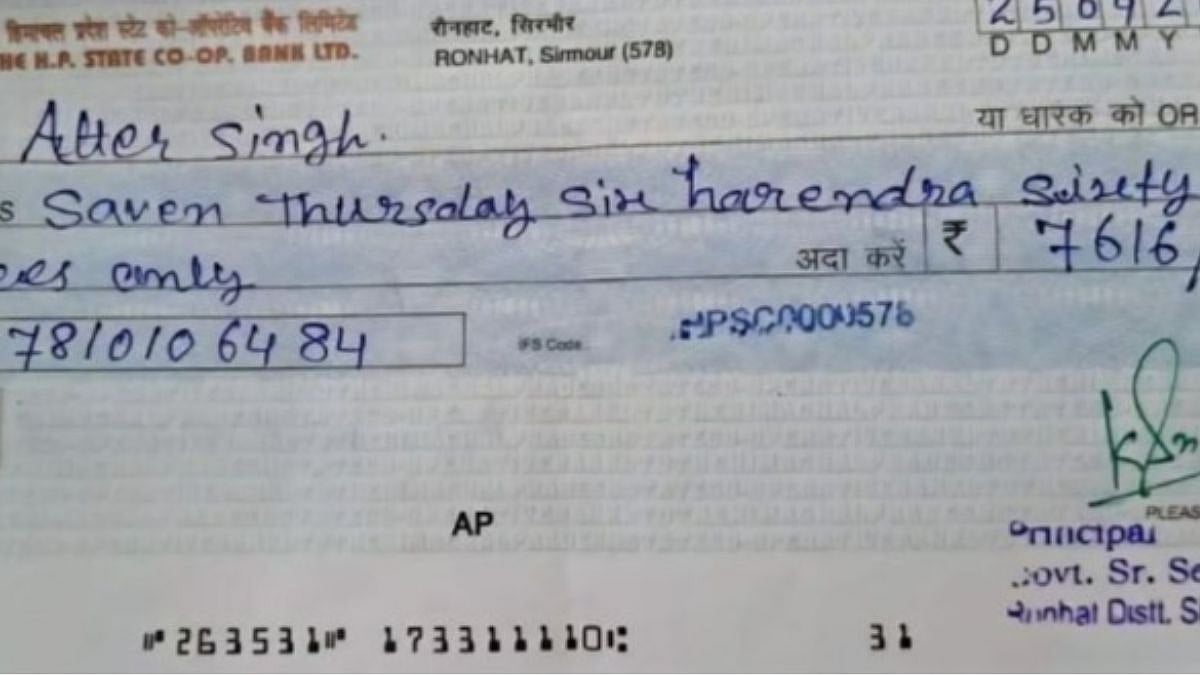 'Saven Thursday Six Harendra Sixty Rupees Only': Bank Rejects Himachal School Principal’s Cheque...