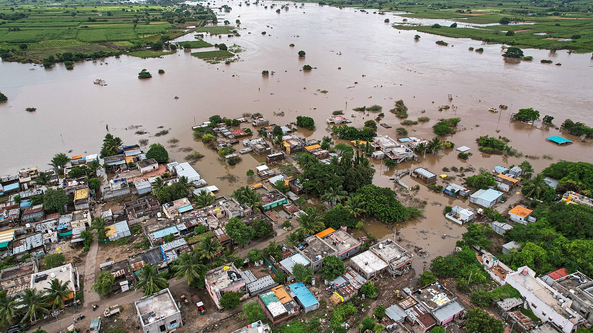Solapur: Flooded Pakani locality as swollen Sina river floods nearby areas, in Solapur, Maharashtra, Tuesday, Sept. 30, 2025.  | (PTI Photo)