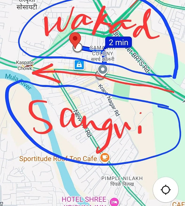 Image provided by Mr. Anil Gawade showing the jurisdictions of Wakad and Sangvi Police Stations
