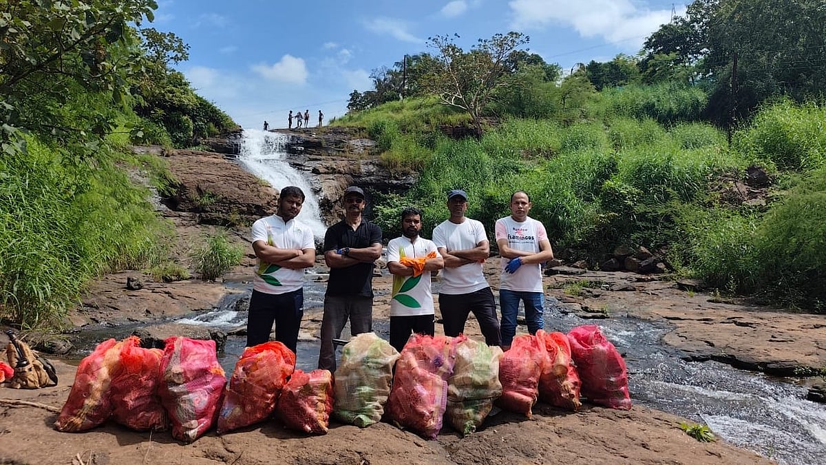 Navi Mumbai: Environment Life Foundation Marks 25th Waterfall Cleanup With 250 kg Waste Removal At...