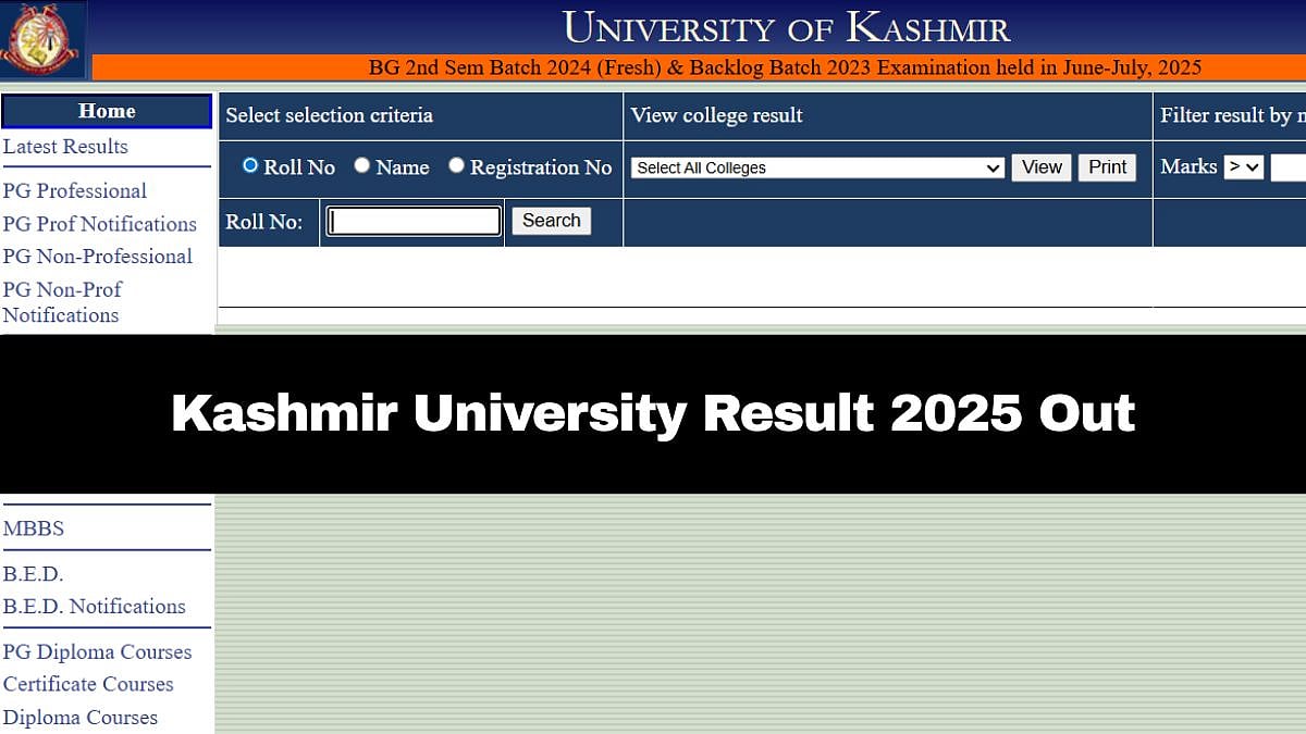 Kashmir University Result 2025: BG 2nd Sem & MTech 1st Sem Scores Out; Details Here 