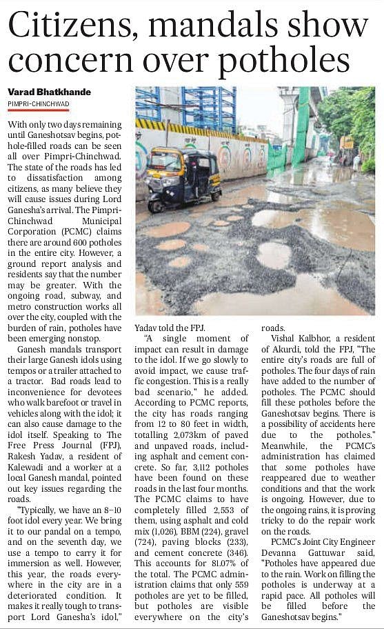 FPJ Report On 26th August Before Ganeshotsav Highlighting The Issue