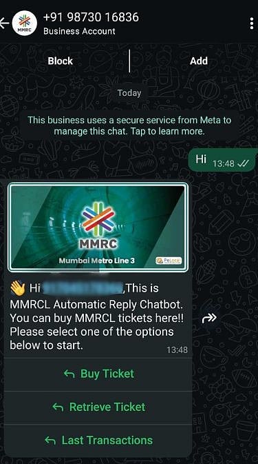 After sending automated filled 'Hi', which will lead you to MMRCL's Automatic Reply Chatbot requesting service options to opt from