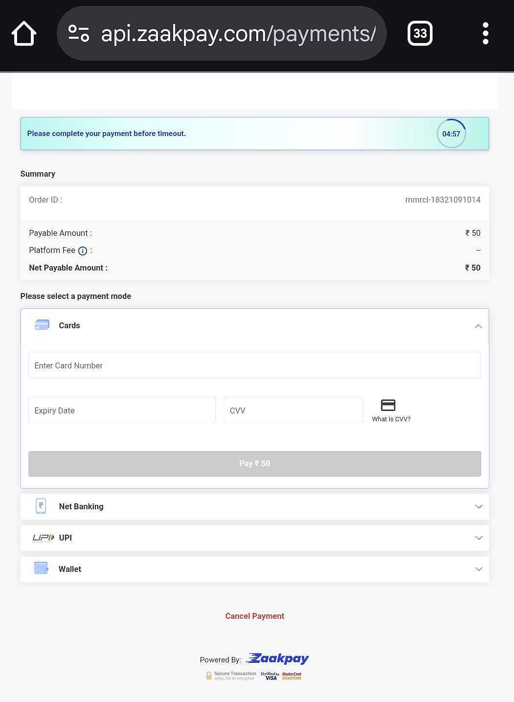 Once you click on 'Pay Now', you will be directed to Zapkey page, leading to different payment methods. You have 5 minutes to choose your favourable payment option.