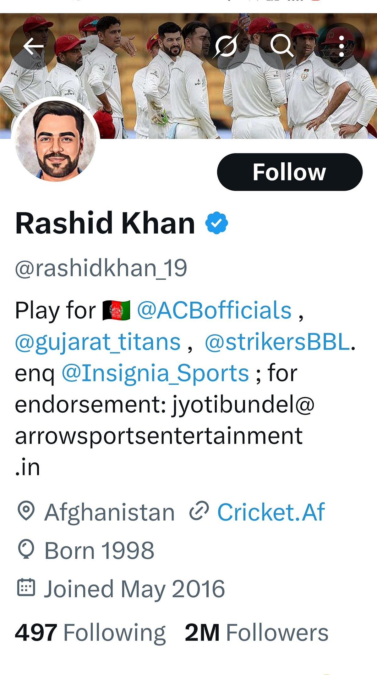 Rashid Khan's updated bio on X.