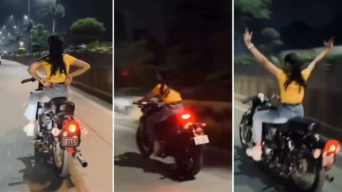 Indore News: Viral Video Shows Woman Performing Dangerous Bike Stunt Without Helmet-- VIDEO