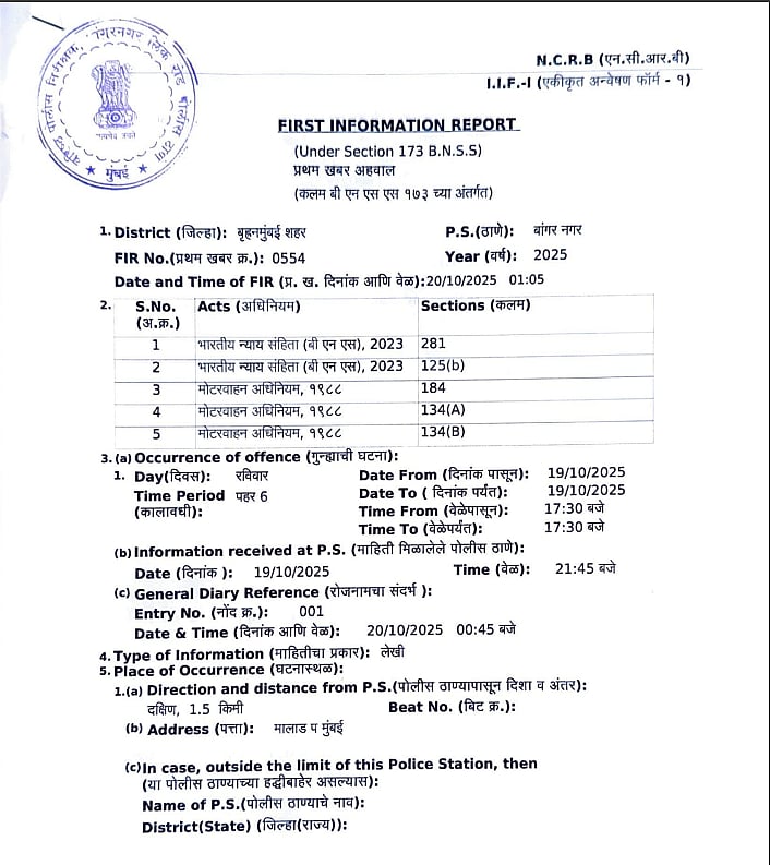 FIR Filed at Bangur Nagar