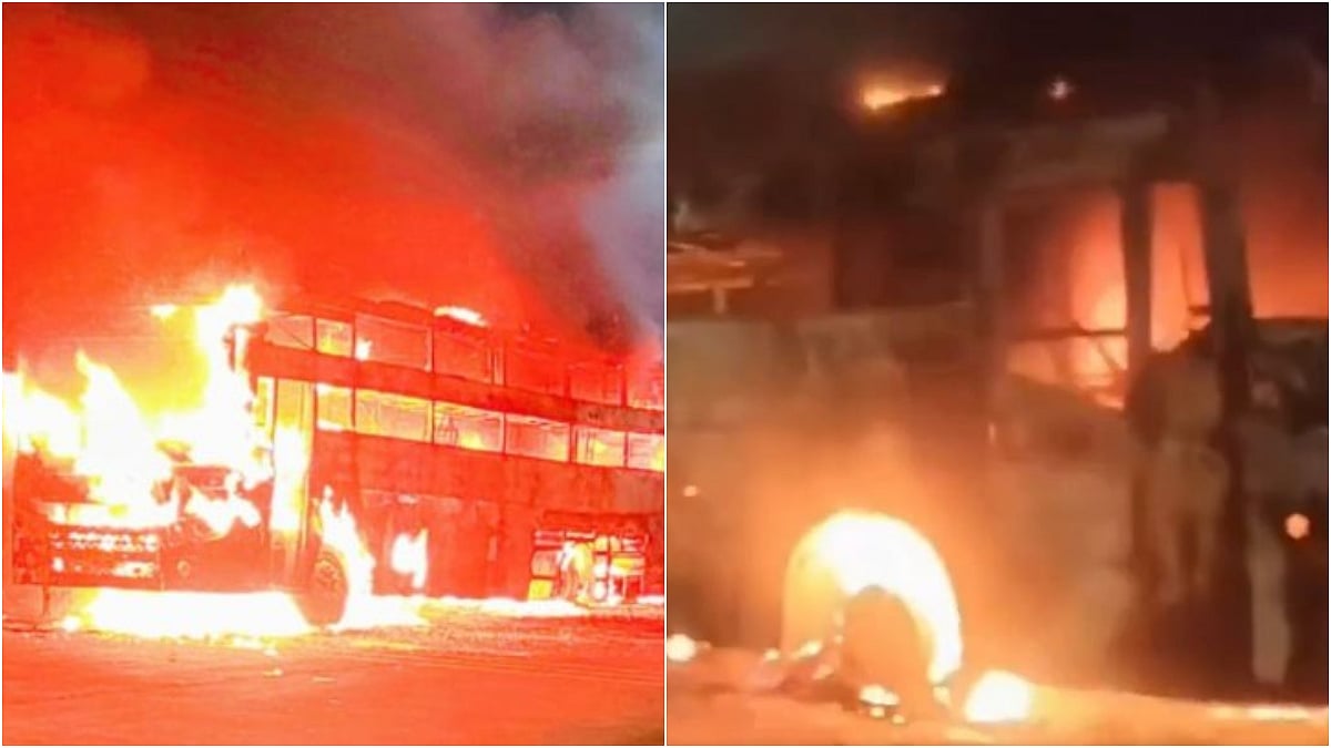 Uttar Pradesh News: Bus Catches Fire On Agra-Lucknow Expressway Near Revri Toll Plaza; No Injuries Reported - VIDEO