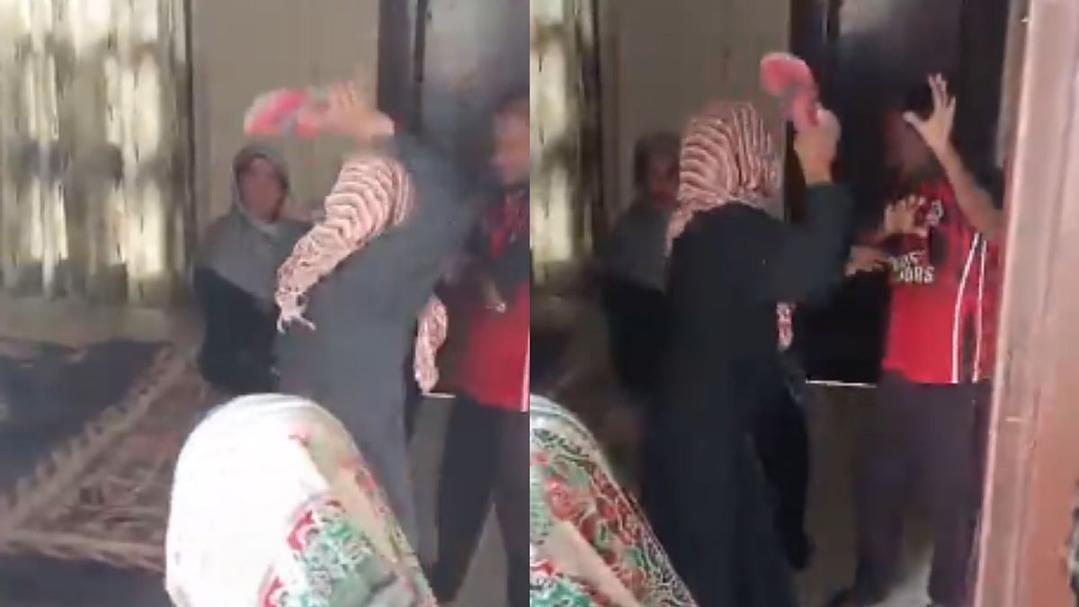 On Camera: Woman Beats Husband With Slipper After Catching Him Red-Handed With Another Woman In Oyo...