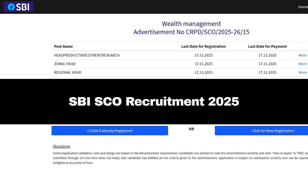SBI SCO Recruitment 2025: Registration Process Underway; Check Age Limit & Other Details Here
